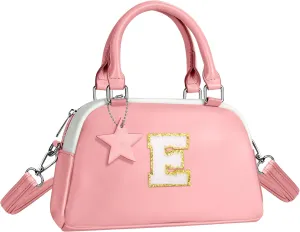 Kids Purse Handle Bag Crossbody bags, Makeup bag Girls Gifts, Gifts for 4-8-10-12 Girl Toddler, monogram Pouch Bag for makeup kits, Handbag-peach pink-E