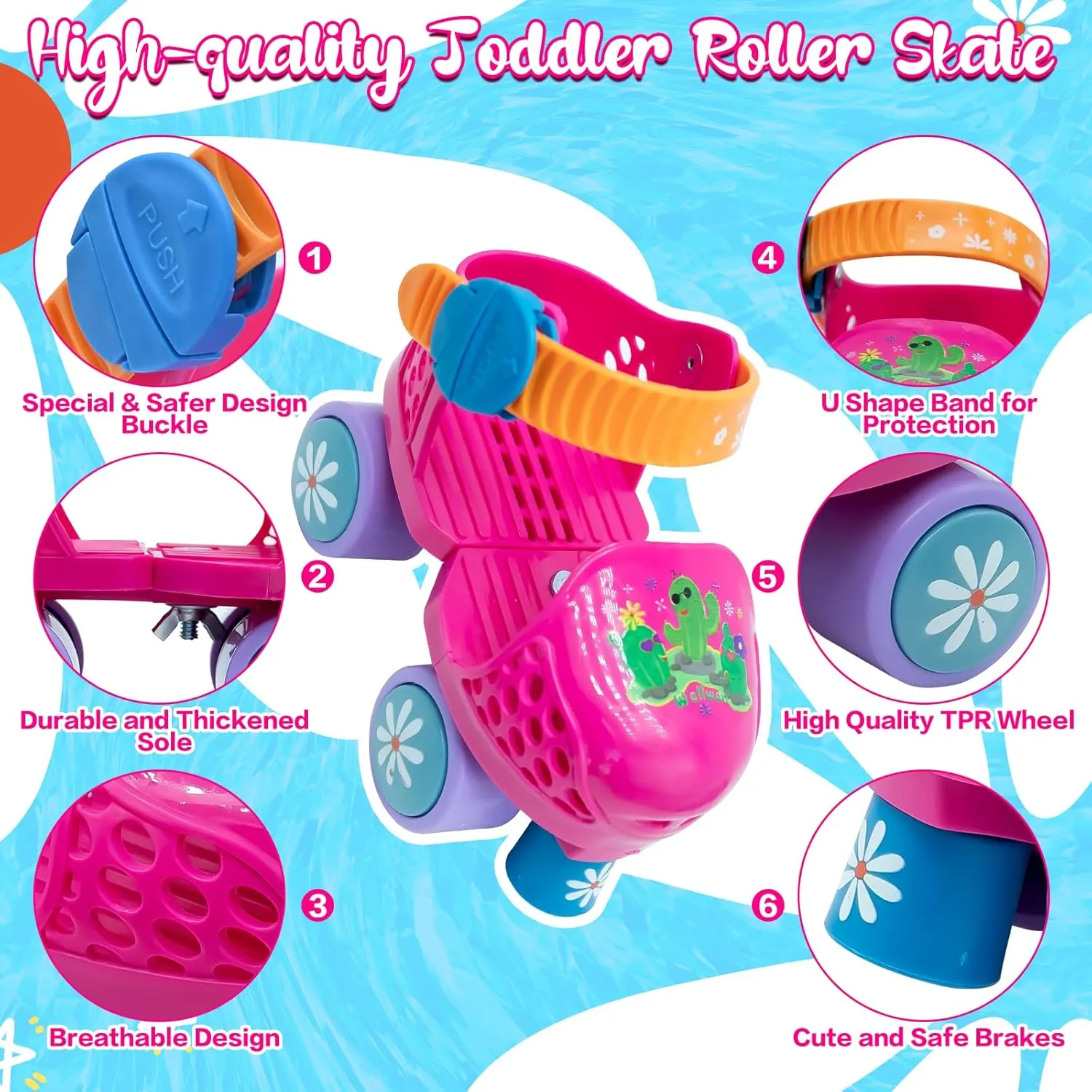 Kids Roller Skate for Girls Boys Age 2-5 Years Old, Adjustable Toddler Rollerskates, Children Beginner Roller Skate