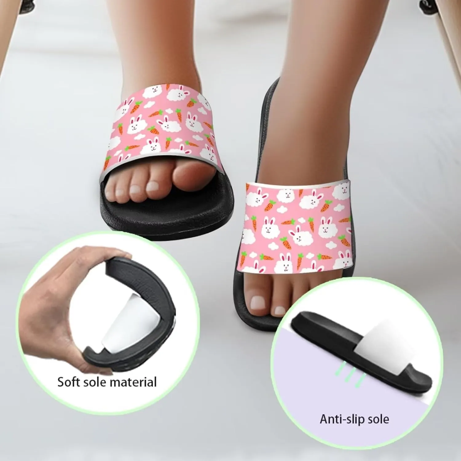 Kids Slides Girls Boys Toddlers Shower Slippers Cute Cartoon Open Toe Sandals Cushioned Thick Sole Beach Pool Shoes