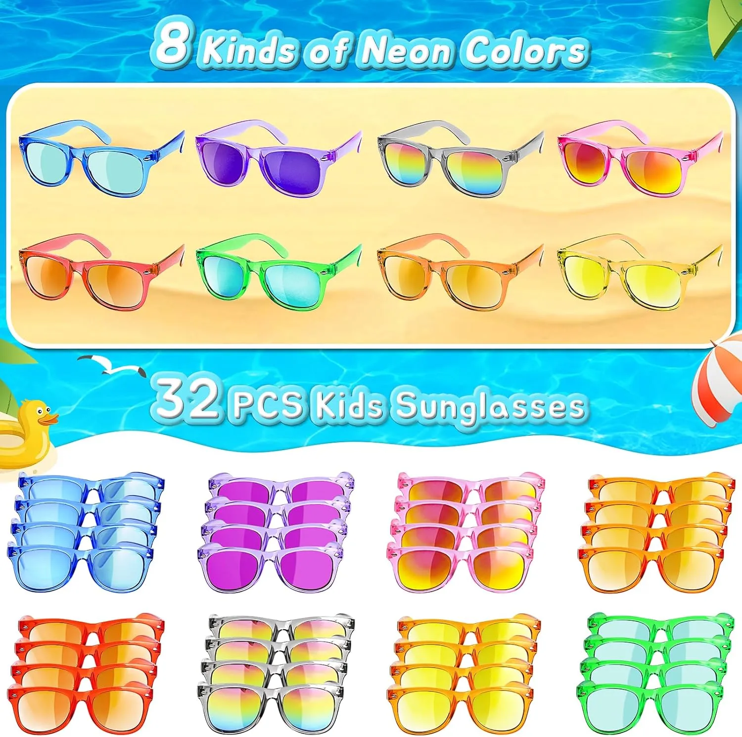 Kids Sunglasses Party Favors - Boys Girls Valentines Day Gifts, Neon Sunglasses with UV 400 Protection for Kids Classroom Favors Birthday Goodie Bags Stuffers - 32 Packs
