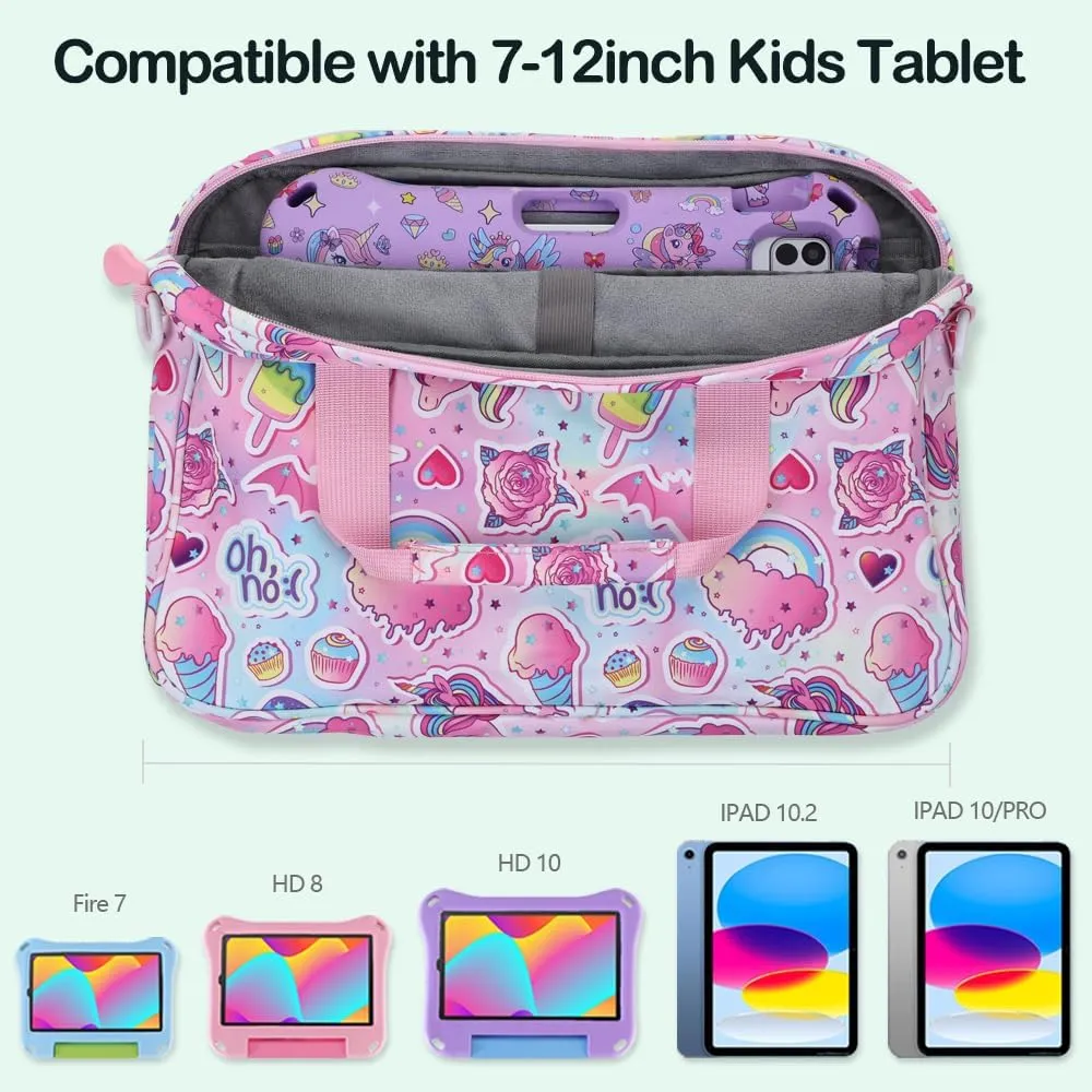 Kids Tablet Bag with Handle Shoulder Strap, 13 inch Cute Unicorn Tablet Sleeve Carrying Bag Case for Boy Girl Portable Kid Bag Fit Fire HD 10 HD 8 IPAD 10 10.2 7 8 9 Kids pro Tablets BQL