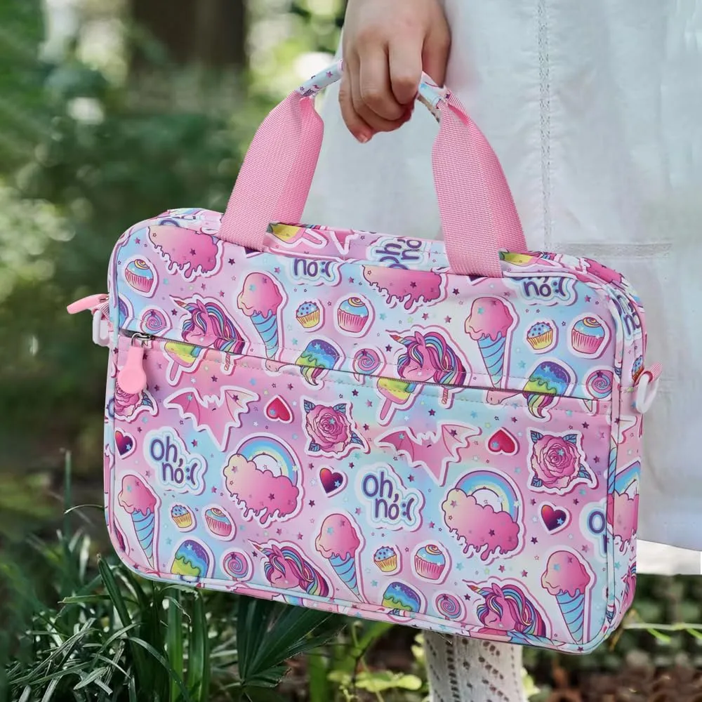 Kids Tablet Bag with Handle Shoulder Strap, 13 inch Cute Unicorn Tablet Sleeve Carrying Bag Case for Boy Girl Portable Kid Bag Fit Fire HD 10 HD 8 IPAD 10 10.2 7 8 9 Kids pro Tablets BQL