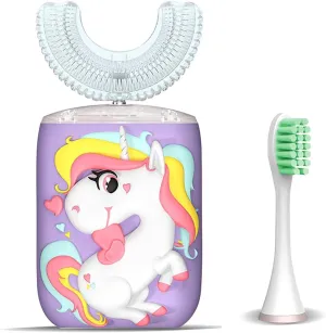 Kids Toothbrush Electric, U Shaped Automatic Toothbrush with 2 Brush Heads, Six Modes, Cartoon Modeling Design for Kids, Special for Birthday Gift (Unicorn Purple, Kids 7-12)