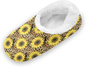 Kids Winter Slippers for Boys Girls Leopard Sunflowers Animal Print Warm Soft Non Slip House Slippers Children Indoor