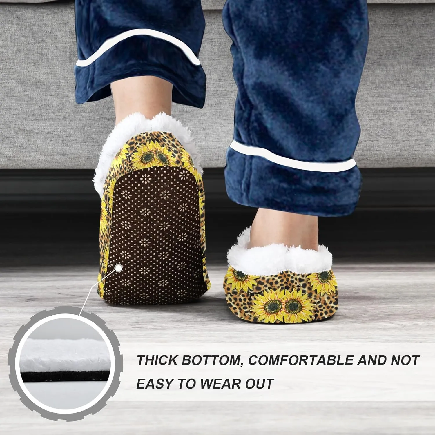 Kids Winter Slippers for Boys Girls Leopard Sunflowers Animal Print Warm Soft Non Slip House Slippers Children Indoor