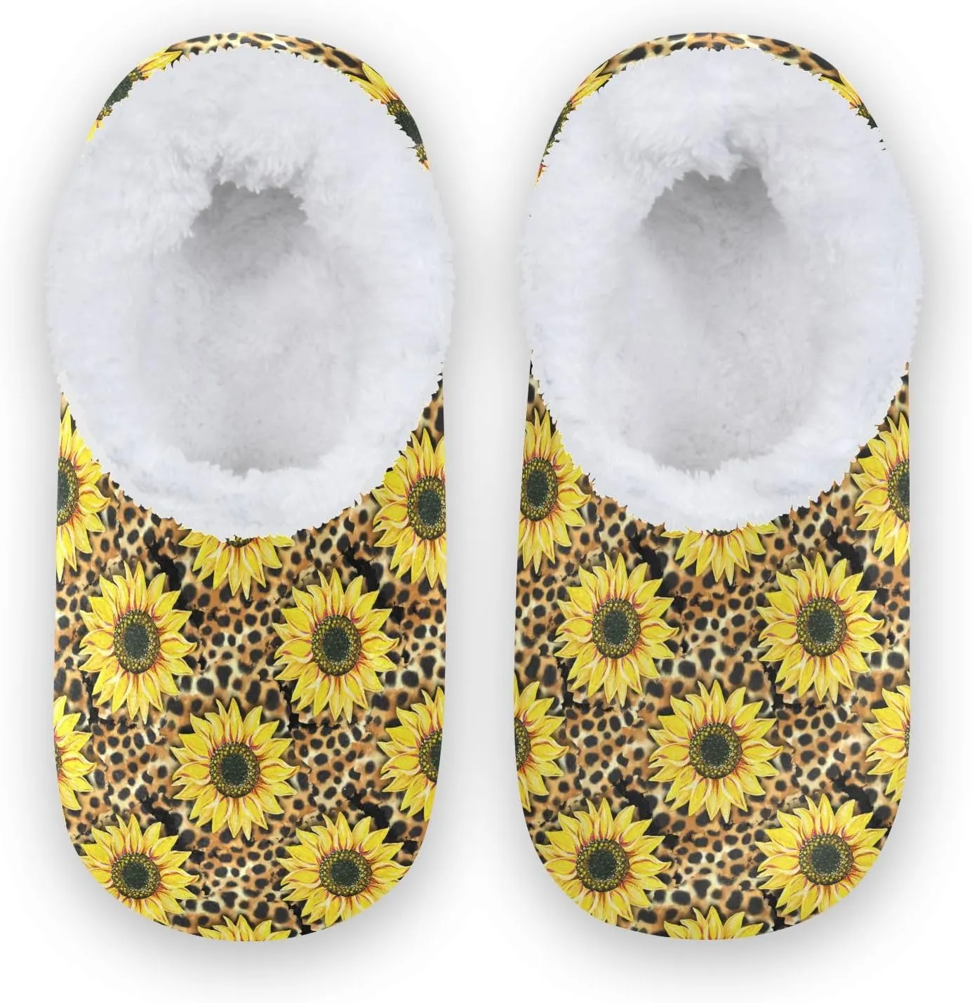 Kids Winter Slippers for Boys Girls Leopard Sunflowers Animal Print Warm Soft Non Slip House Slippers Children Indoor