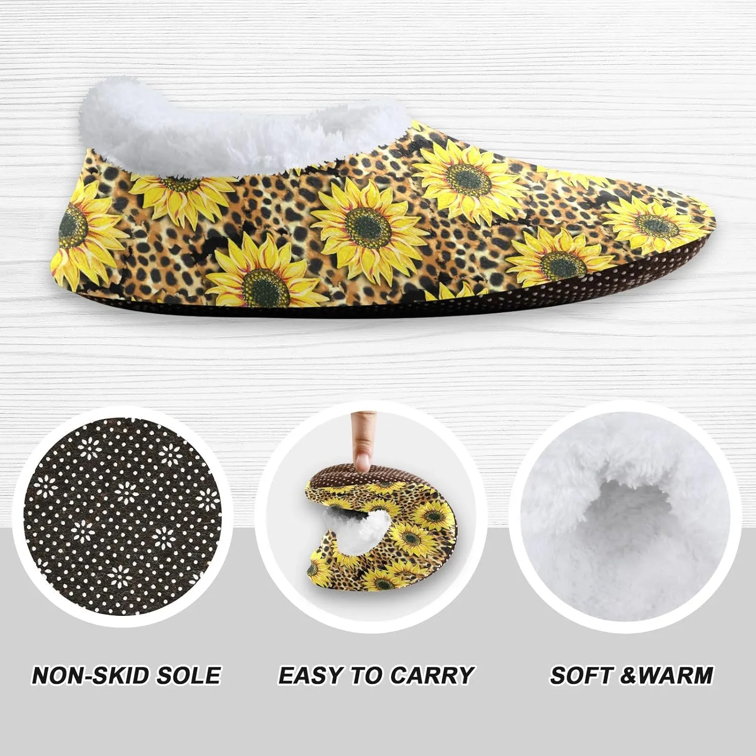 Kids Winter Slippers for Boys Girls Leopard Sunflowers Animal Print Warm Soft Non Slip House Slippers Children Indoor