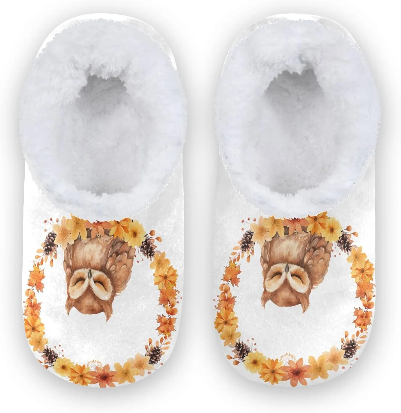 Kids Winter Slippers for Boys Girls Owl Flowers Floral Wreath Warm Soft Non Slip House Slippers Children Indoor