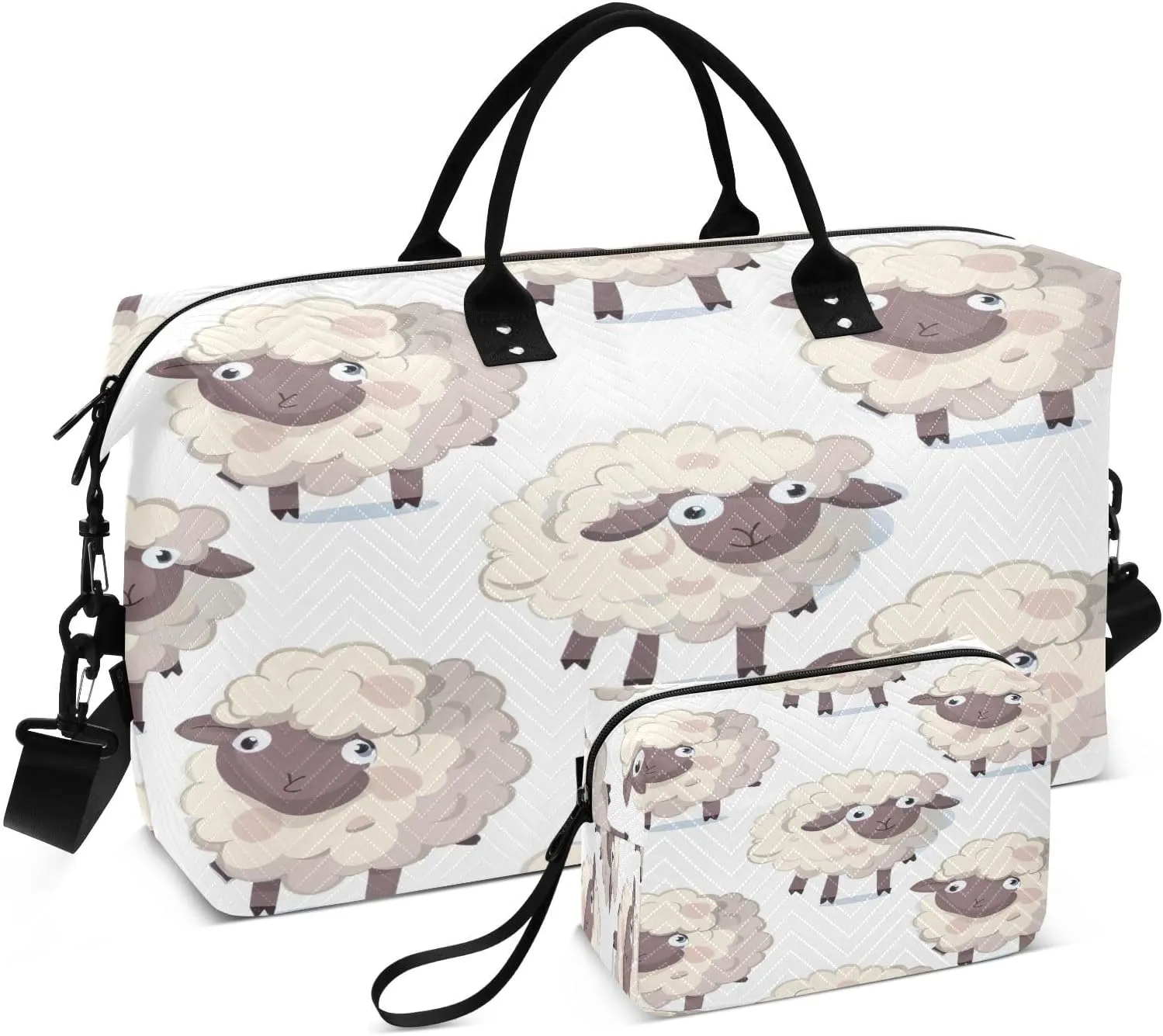 Kigai Cute Sheep Travel Duffel Bags 2PCS,Sports Duffel Bags for Men Women,Weekender Overnight Bag Gym Tote Bag with Toiletry Bag