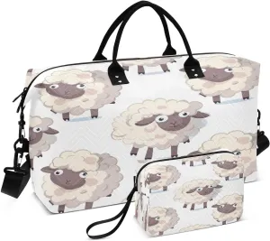 Kigai Cute Sheep Travel Duffel Bags 2PCS,Sports Duffel Bags for Men Women,Weekender Overnight Bag Gym Tote Bag with Toiletry Bag