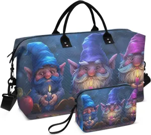Kigai Foldable Travel Duffel Bags,Cute Dwarf Elves Sports Duffel Bags for Men Women,Weekender Overnight Bag Gym Tote Bag with Toiletry Bag
