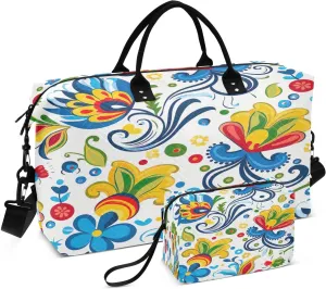 Kigai Mexican Tile Style Foldable Travel Duffel Bags,Sports Duffel Bags for Men Women,Weekender Overnight Bag Gym Tote Bag with Toiletry Bag