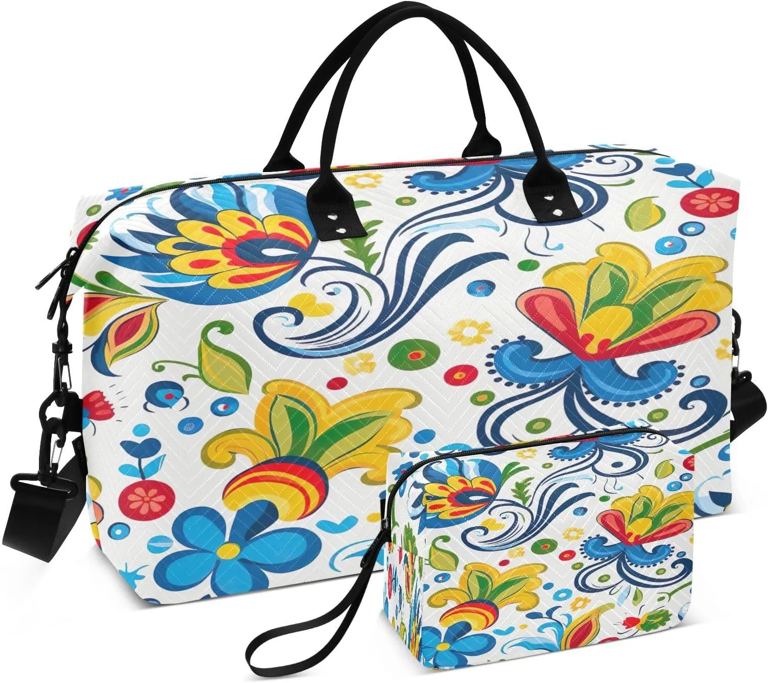 Kigai Mexican Tile Style Foldable Travel Duffel Bags,Sports Duffel Bags for Men Women,Weekender Overnight Bag Gym Tote Bag with Toiletry Bag