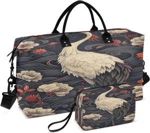 Kigai Mysterious Red Crowned Crane Foldable Travel Duffel Bags,Sports Duffel Bags for Men Women,Weekender Overnight Bag Gym Tote Bag with Toiletry Bag