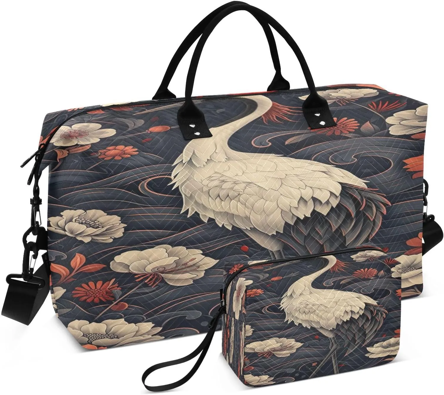 Kigai Mysterious Red Crowned Crane Foldable Travel Duffel Bags,Sports Duffel Bags for Men Women,Weekender Overnight Bag Gym Tote Bag with Toiletry Bag