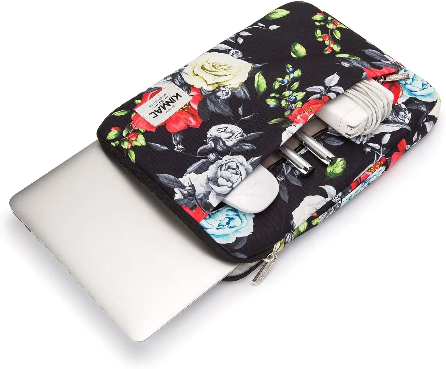 Kinmac 360° Protective Laptop Sleeve Case Bag Cover with Handle for MacBook Air 15 inch, and 15 inch-15.6 inch HP,Lenovo,Dell,ASUS,Acer Notebook Computer (Colorful Rose)