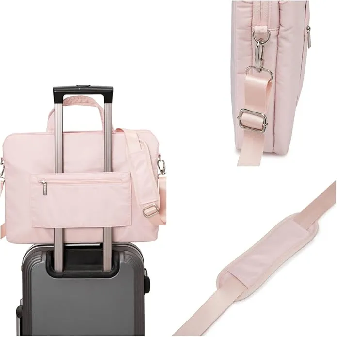 Kinmac 360° Super shockproof  14 Inch 3 Compartment Laptop Shoulder Bag ( Eva Bubble protection, Waterproof Fabric, Luggage Strap, Extra Pockets) - Pink