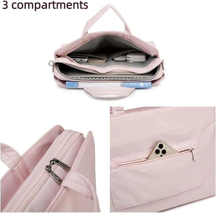 Kinmac 360° Super shockproof  14 Inch 3 Compartment Laptop Shoulder Bag ( Eva Bubble protection, Waterproof Fabric, Luggage Strap, Extra Pockets) - Pink