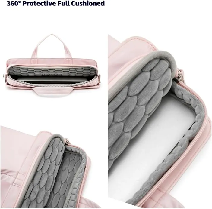 Kinmac 360° Super shockproof  14 Inch 3 Compartment Laptop Shoulder Bag ( Eva Bubble protection, Waterproof Fabric, Luggage Strap, Extra Pockets) - Pink