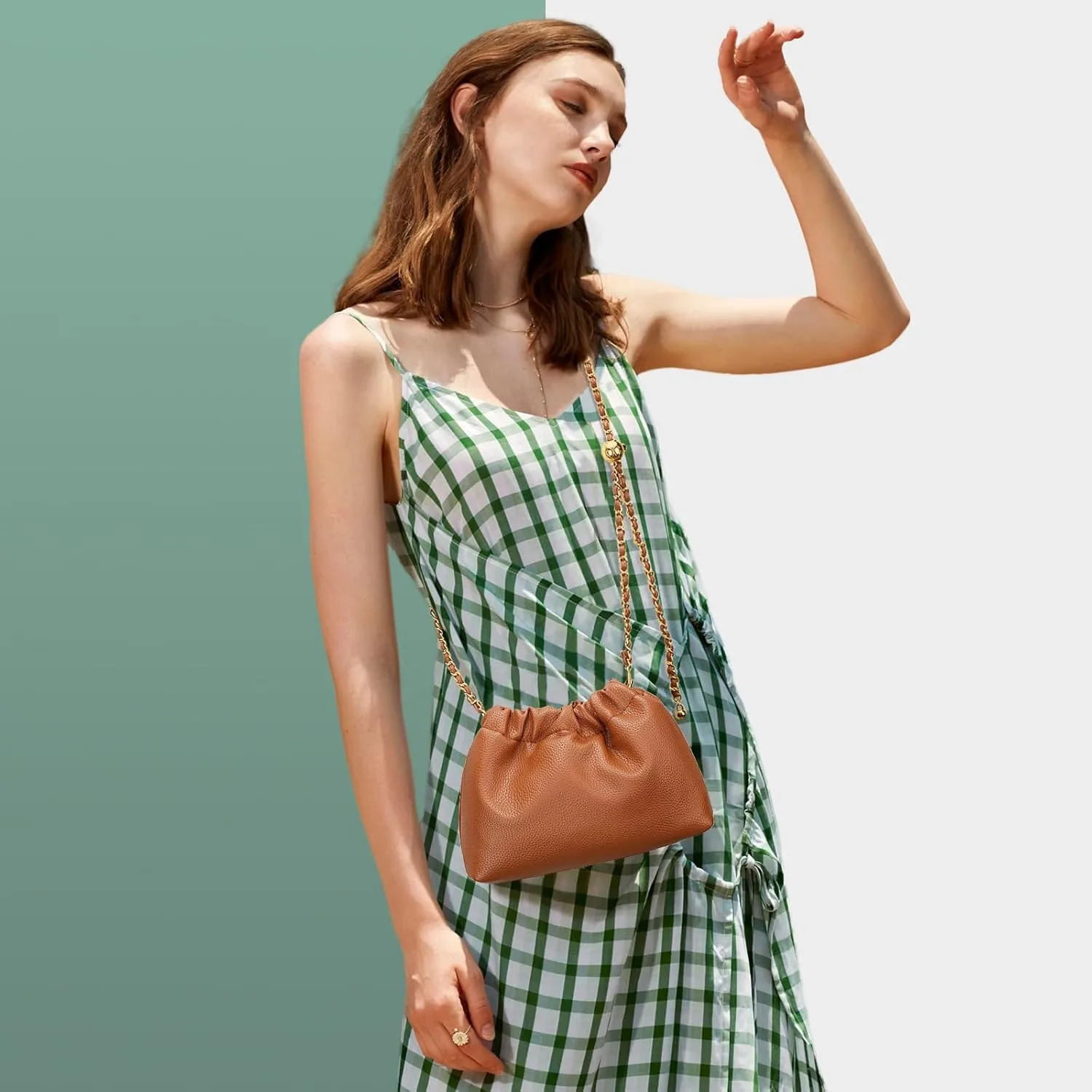 KKXIU Small Crossbody Bags for Women Ruched Vegan Leather Shoulder Purse with Adjustable Strap