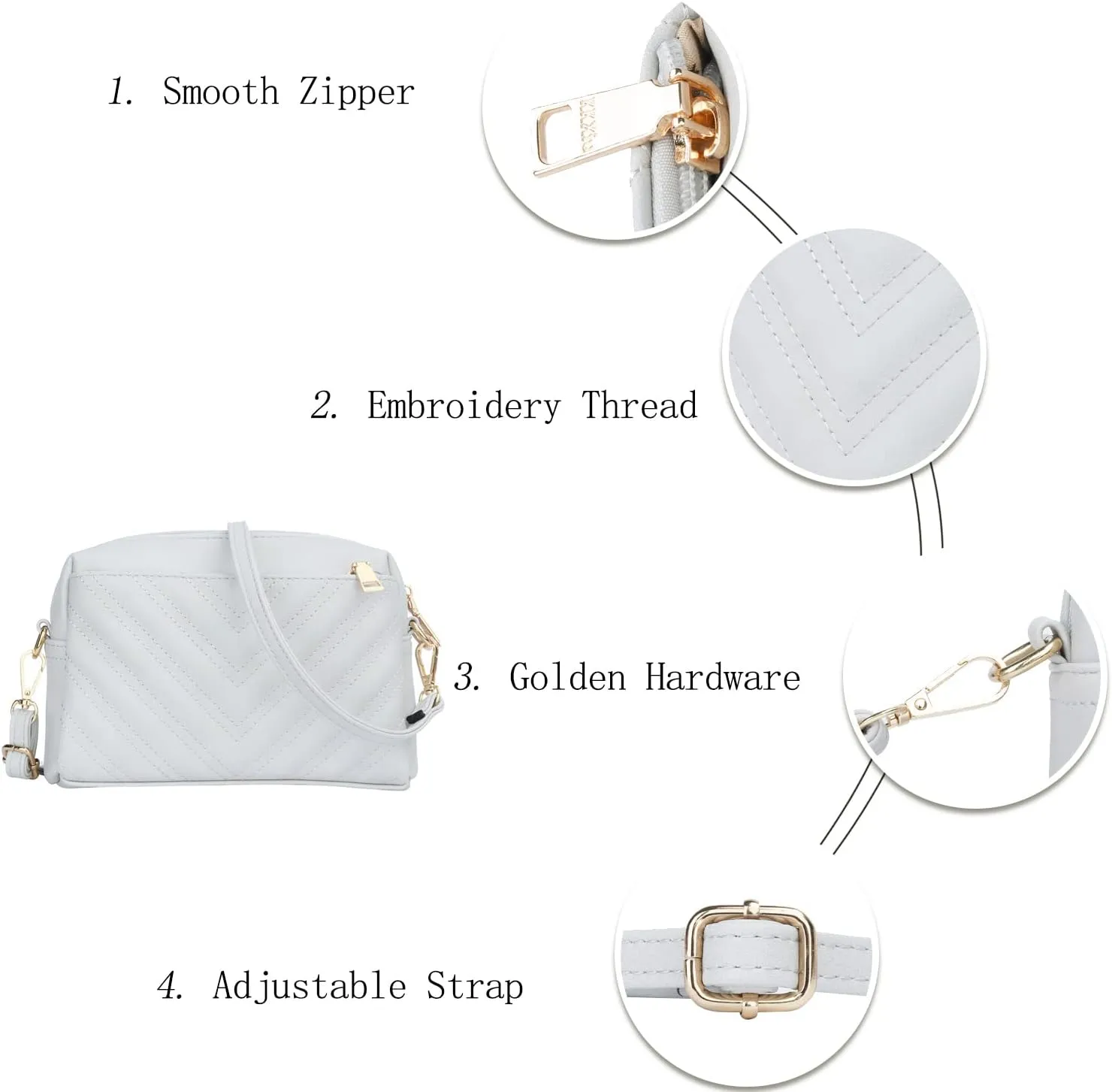 KKXIU Triple Zip Lightweight Small Crossbody Bags for Women Quilted Shoulder Purses and Handbags