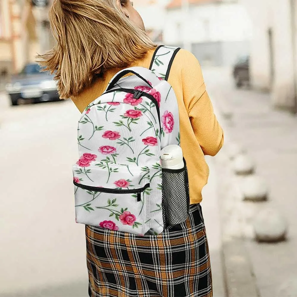 Kuizee Travel Laptop Backpack Business Daypack Work Bookbag Gentle Little Pink Roses Durable iPad Tablet School College Book Bags Casual Bags for Men and Women