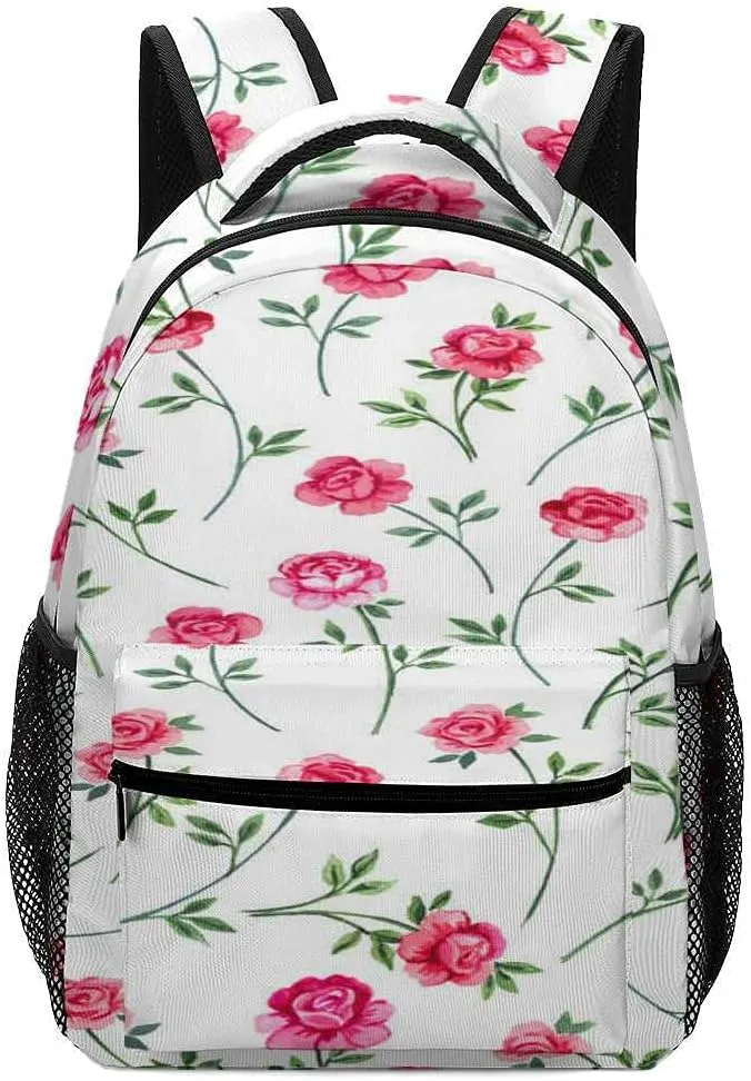 Kuizee Travel Laptop Backpack Business Daypack Work Bookbag Gentle Little Pink Roses Durable iPad Tablet School College Book Bags Casual Bags for Men and Women