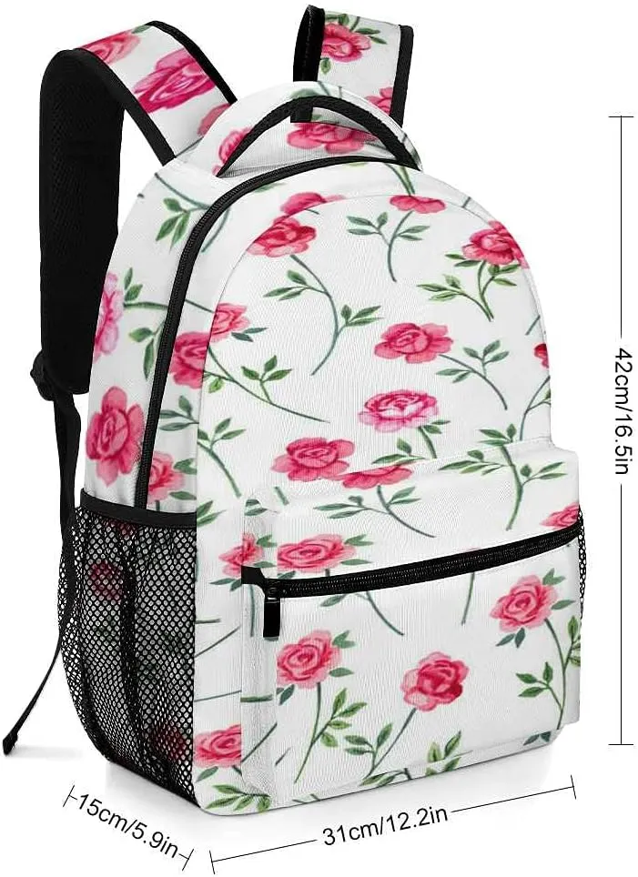 Kuizee Travel Laptop Backpack Business Daypack Work Bookbag Gentle Little Pink Roses Durable iPad Tablet School College Book Bags Casual Bags for Men and Women