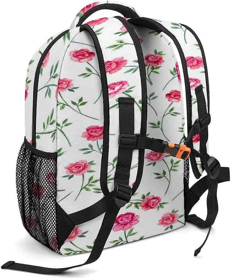 Kuizee Travel Laptop Backpack Business Daypack Work Bookbag Gentle Little Pink Roses Durable iPad Tablet School College Book Bags Casual Bags for Men and Women