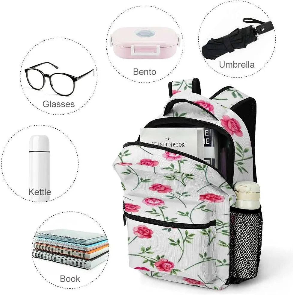 Kuizee Travel Laptop Backpack Business Daypack Work Bookbag Gentle Little Pink Roses Durable iPad Tablet School College Book Bags Casual Bags for Men and Women
