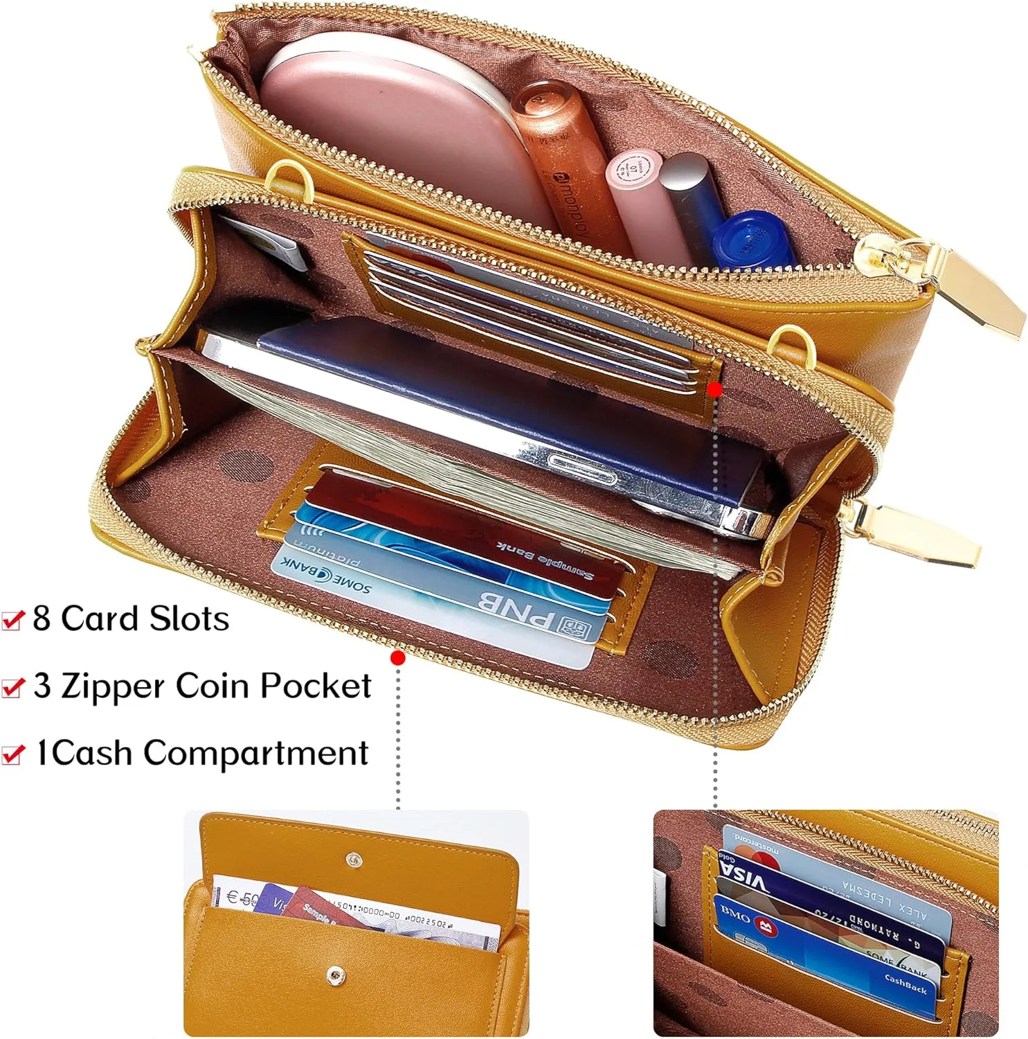 KUKOO Small Crossbody Bag for Women Cell Phone Wallet Purse Mini Shoulder Handbags with Card Slots