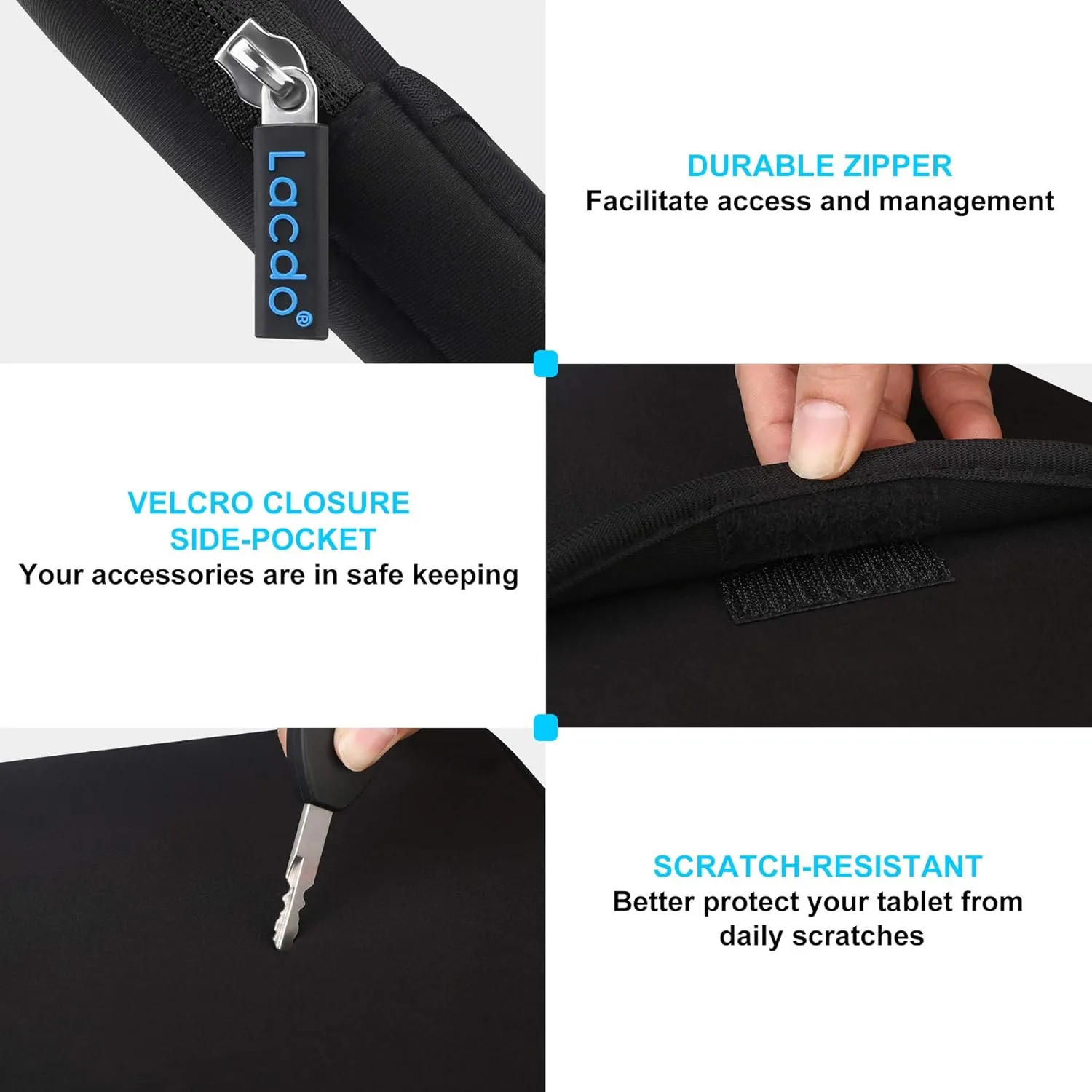 Lacdo Tablet Sleeve Case for 11 inch iPad A16 / 11 inch iPad Air M3 M2 / 11 inchs iPad Pro M4 / 10.9" iPad / 10.2" iPad / 10.9" ipad Air / 11 Inch Samsung Galaxy Tab A9  Bag, Fit Magic Keyboard, Black