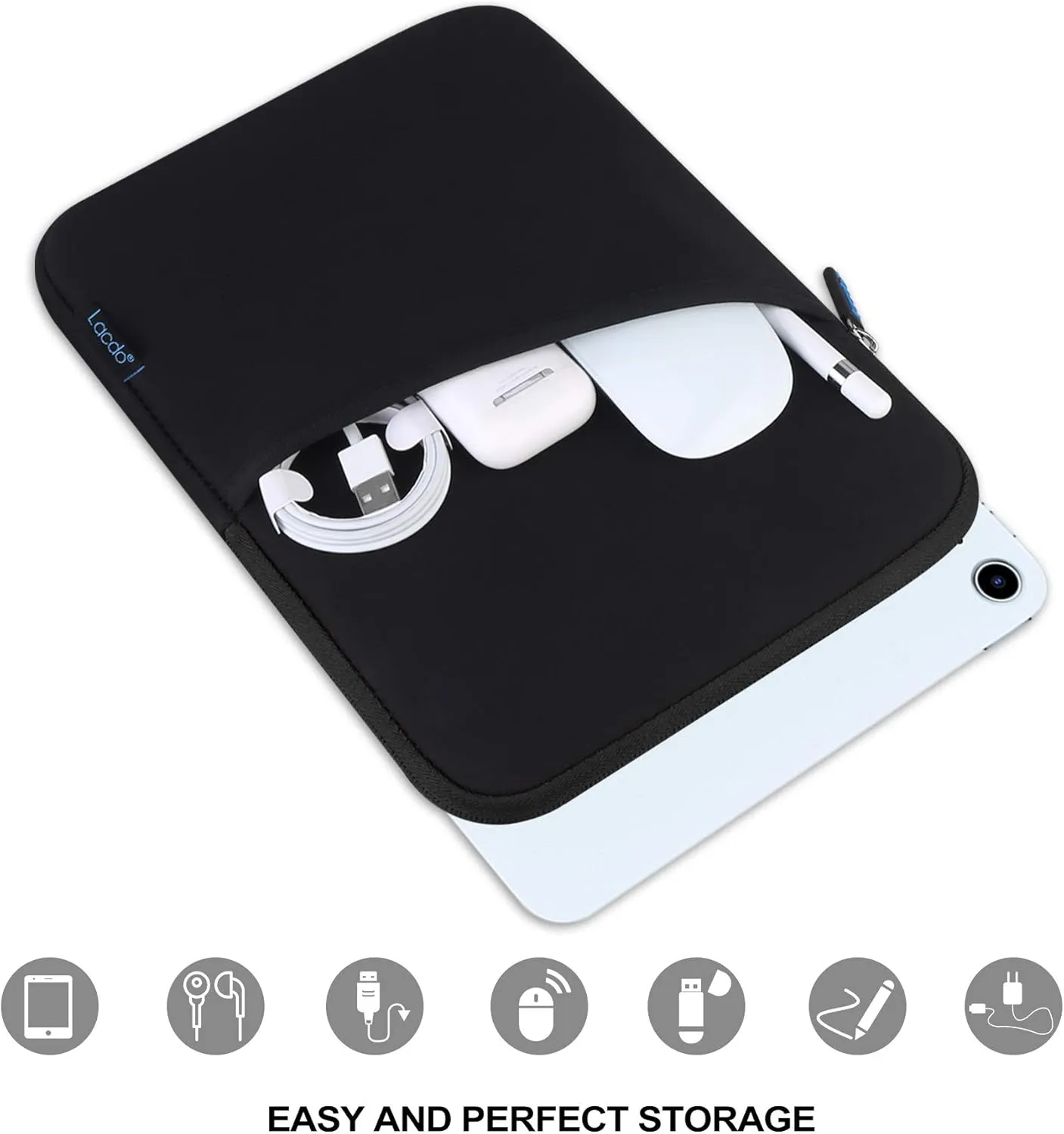 Lacdo Tablet Sleeve Case for 11 inch iPad A16 / 11 inch iPad Air M3 M2 / 11 inchs iPad Pro M4 / 10.9" iPad / 10.2" iPad / 10.9" ipad Air / 11 Inch Samsung Galaxy Tab A9  Bag, Fit Magic Keyboard, Black