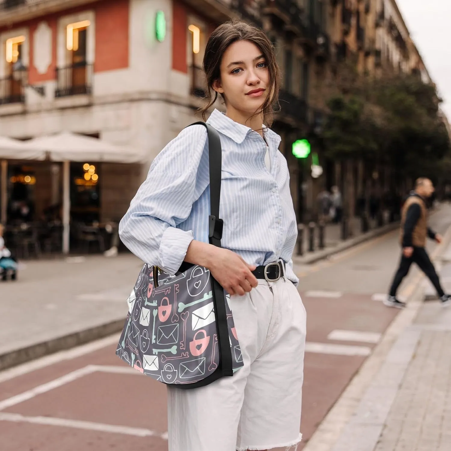 Lady's Leather Handbag with Zipper Adjustable Strap Shoulder Soft Hobo Crossboby Bag Pattern 1