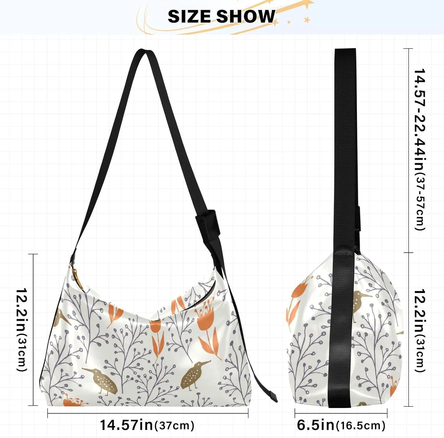 Lady's Leather Handbag with Zipper Adjustable Strap Shoulder Soft Hobo Crossboby Bag Pattern 1