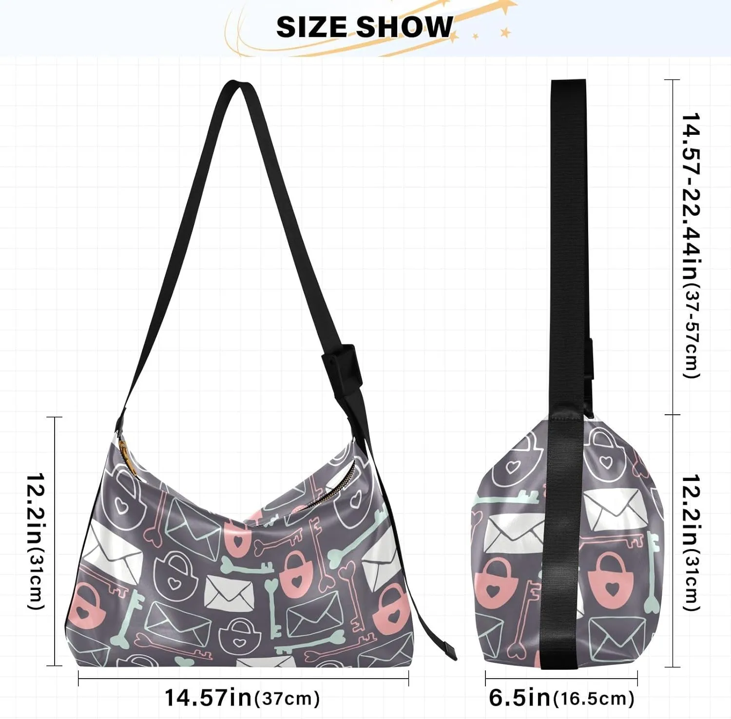 Lady's Leather Handbag with Zipper Adjustable Strap Shoulder Soft Hobo Crossboby Bag Pattern 1
