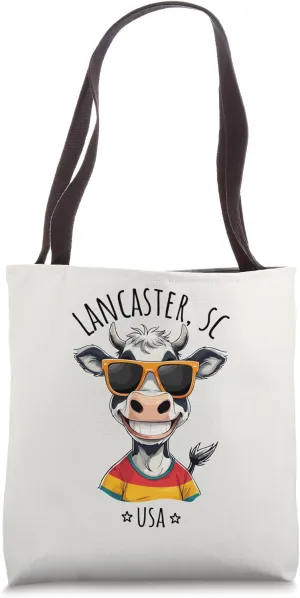 Lancaster SC USA Funny Cow Cartoon Design Tote Bag