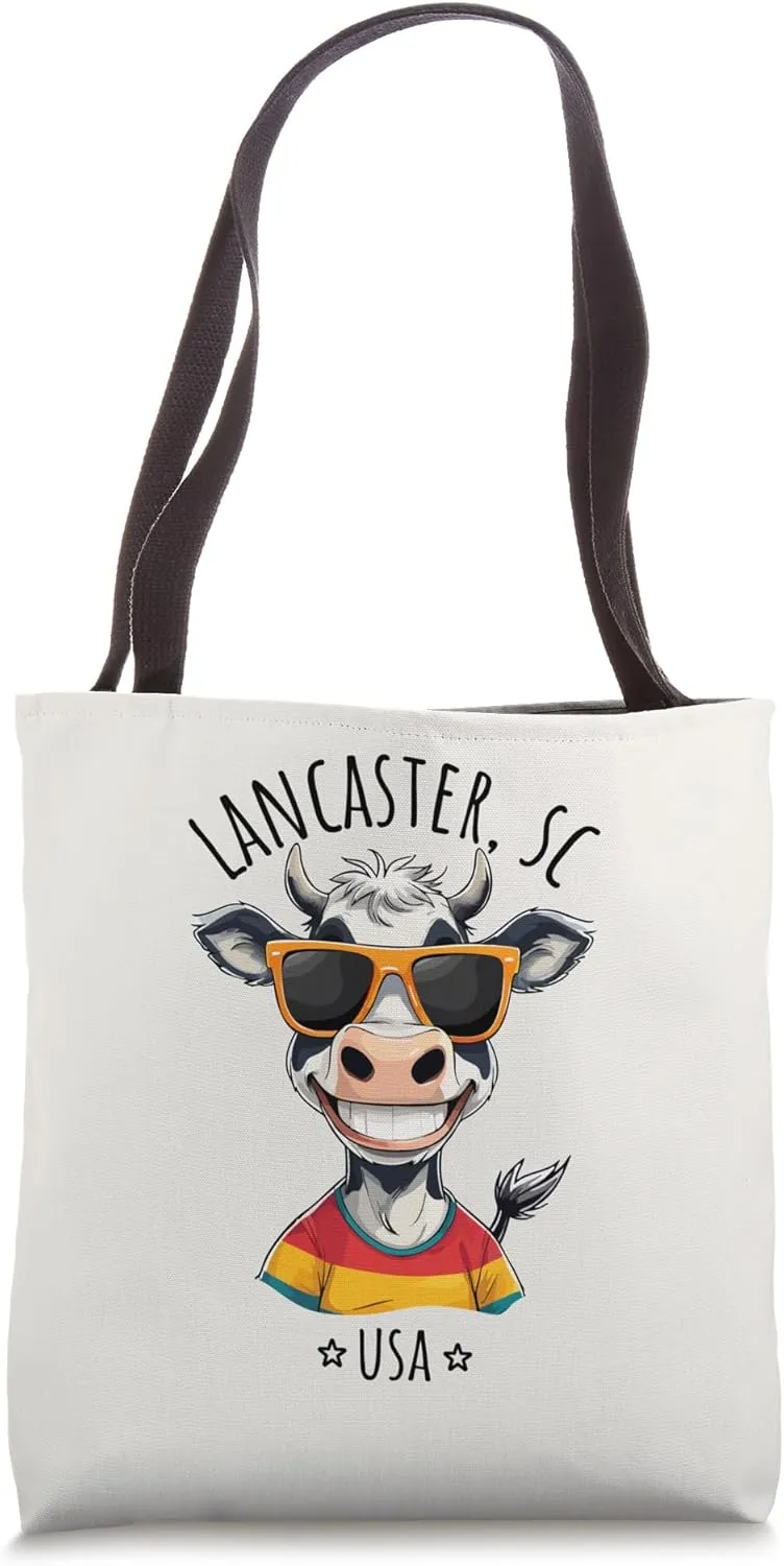 Lancaster SC USA Funny Cow Cartoon Design Tote Bag