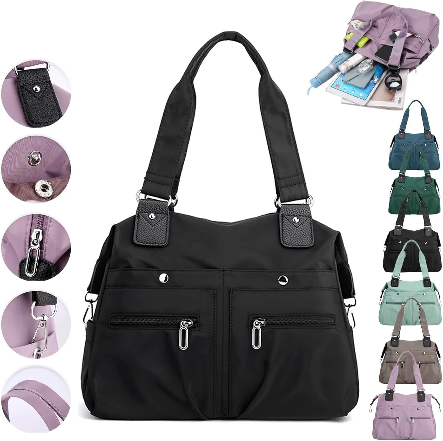 Langrents Nylon Tote Bag, Langrents Large Capacity Waterproof Multi Pocket Shoulder Bag, Crossbody Travel Messenger Bag