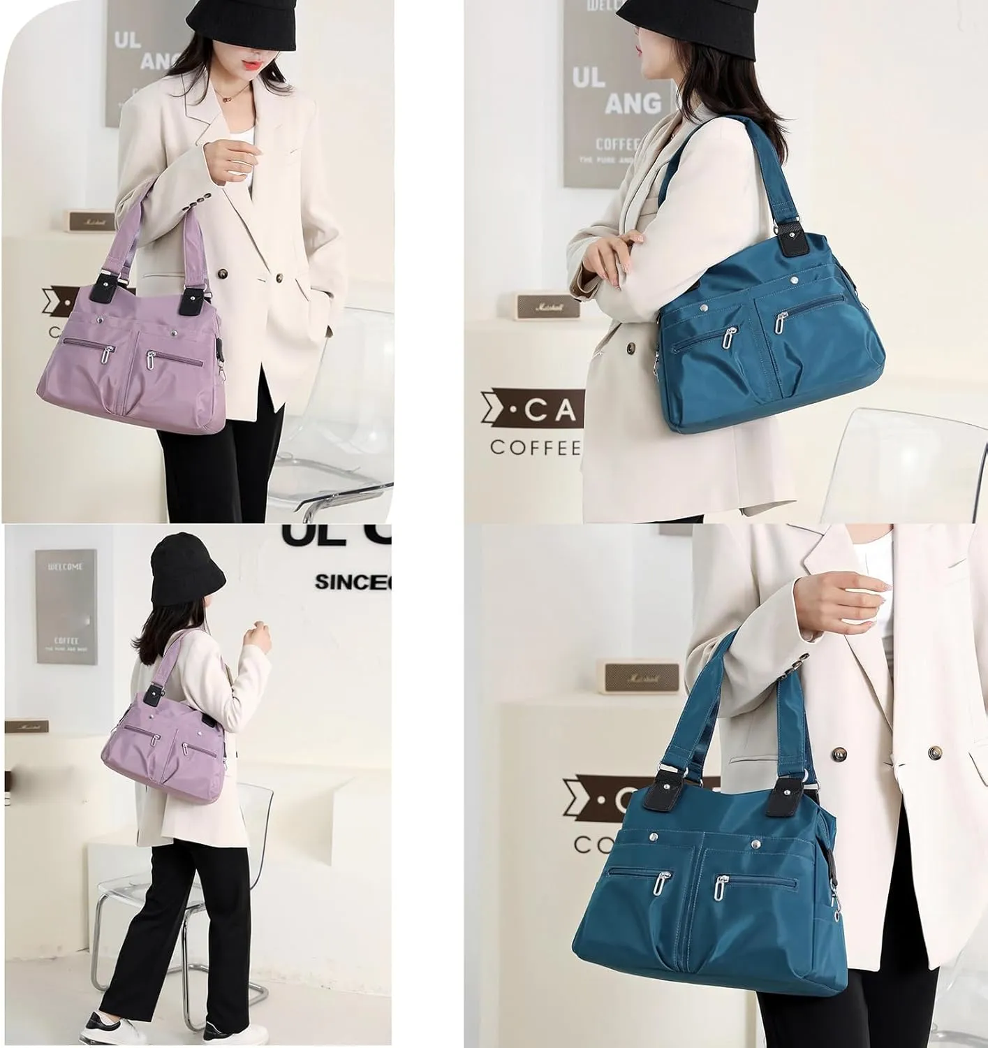 Langrents Nylon Tote Bag, Langrents Large Capacity Waterproof Multi Pocket Shoulder Bag, Crossbody Travel Messenger Bag