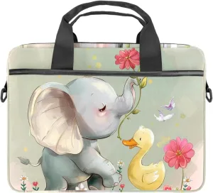 Laptop Bag for Women,Laptop Tote Bag for Women,Laptop Bag for Men,Flower Bush Rabbit and Elephant