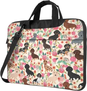 Laptop Case Bag Cute Dachshund Dog Flower Briefcase Messenger Notebook Carrying Bag Case Sleeve For Women Men