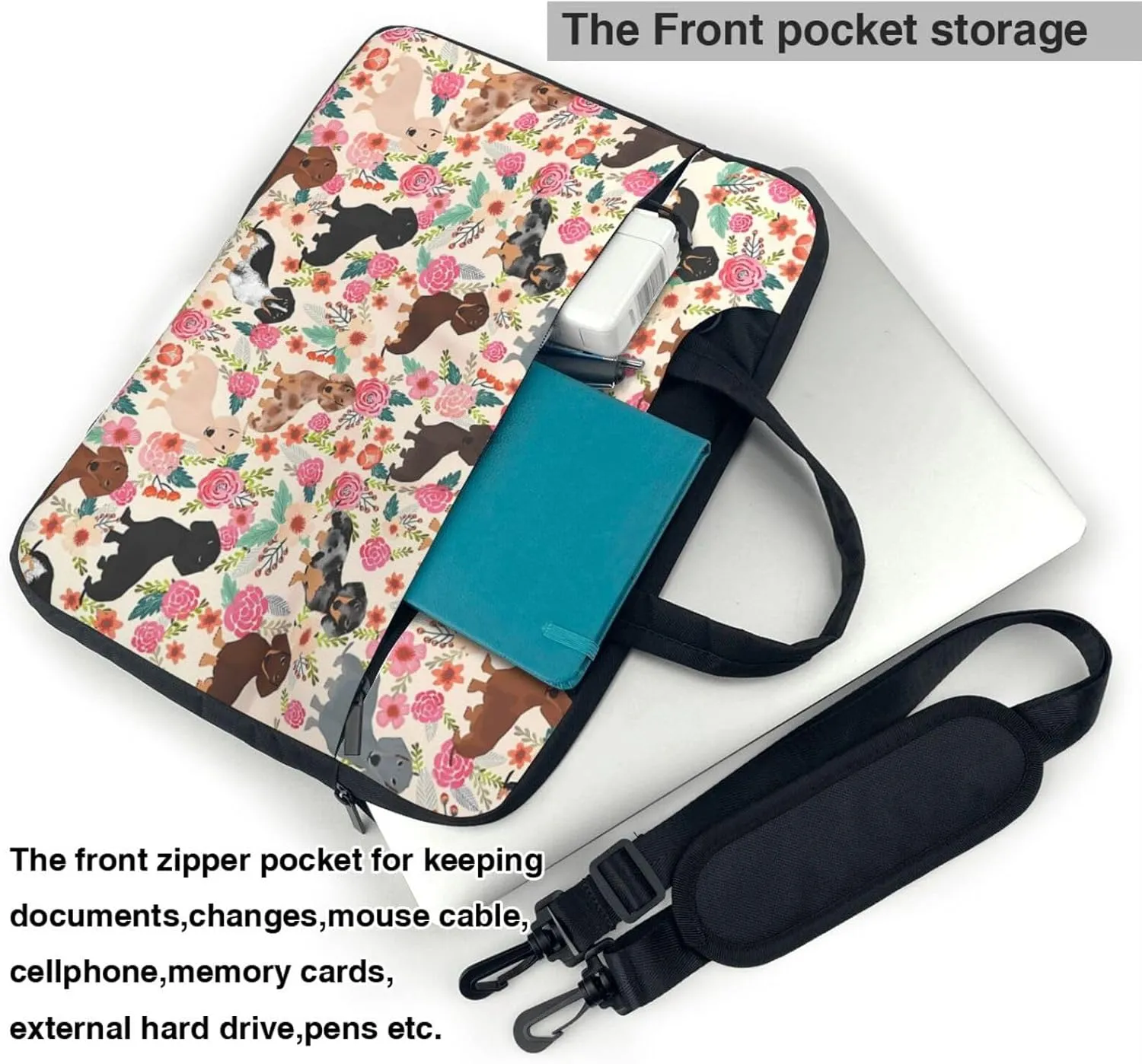 Laptop Case Bag Cute Dachshund Dog Flower Briefcase Messenger Notebook Carrying Bag Case Sleeve For Women Men