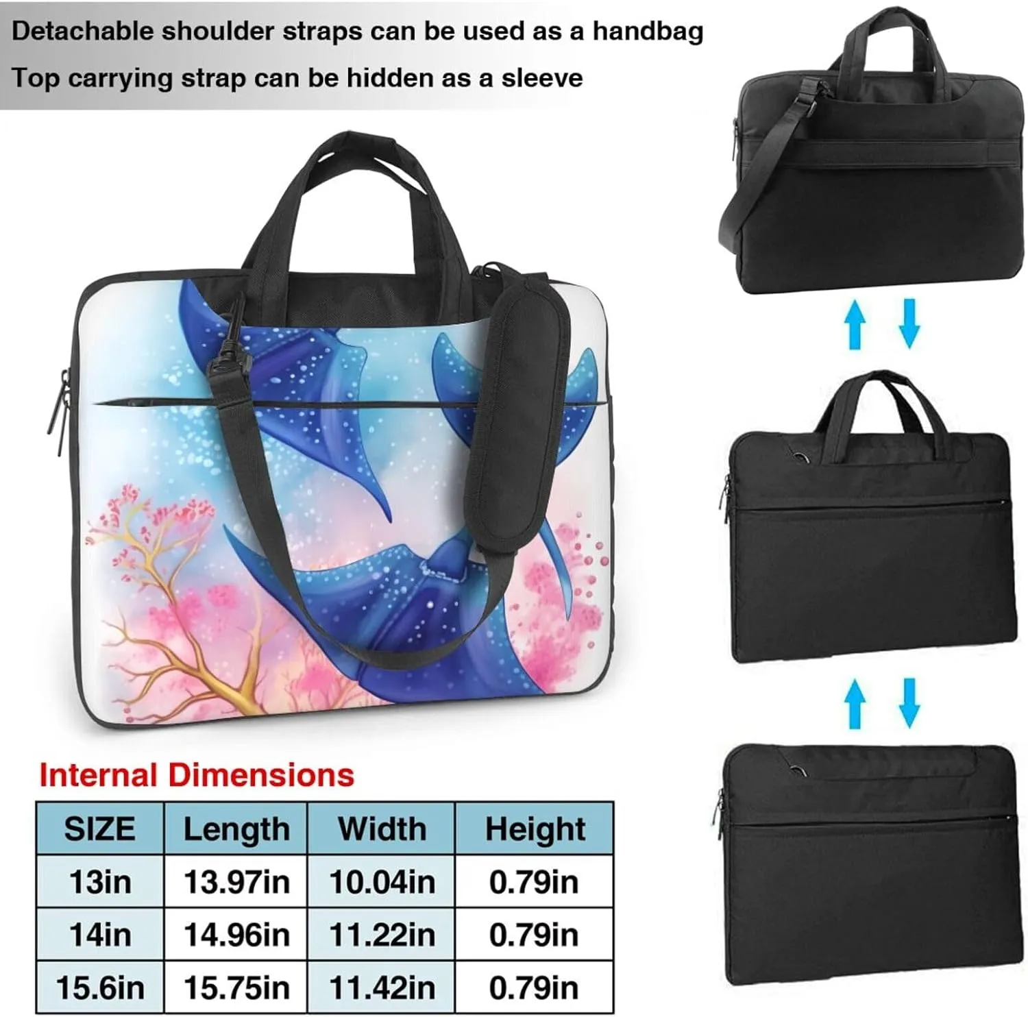 Laptop Shoulder Bag Laptop Bag Computer Bag Sea Animals Stingrays Messenger Bag for Unisex