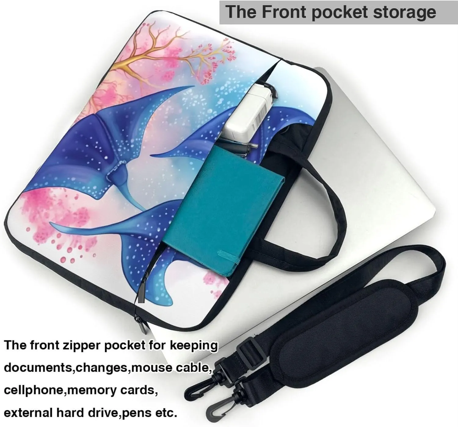 Laptop Shoulder Bag Laptop Bag Computer Bag Sea Animals Stingrays Messenger Bag for Unisex