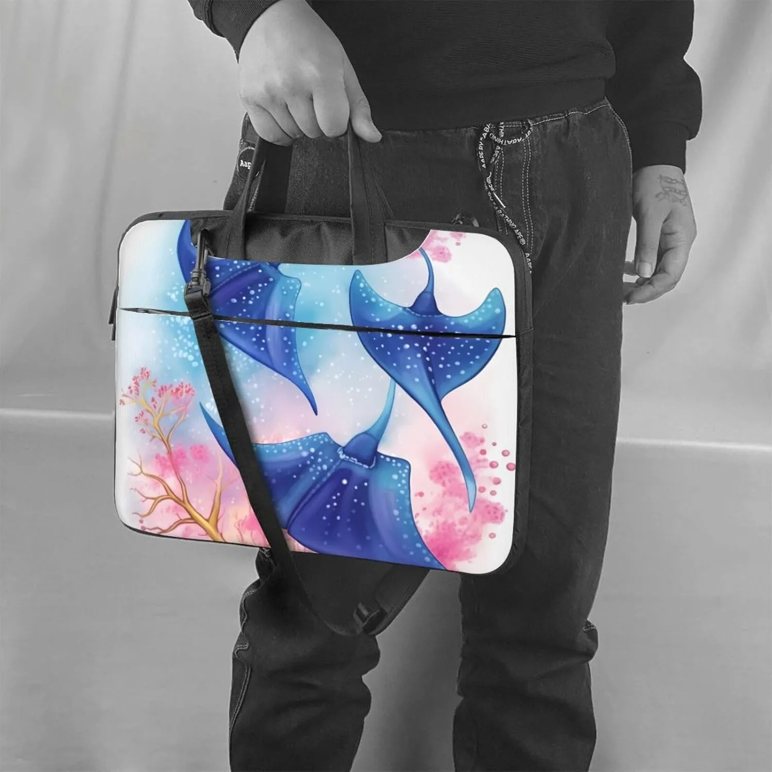 Laptop Shoulder Bag Laptop Bag Computer Bag Sea Animals Stingrays Messenger Bag for Unisex