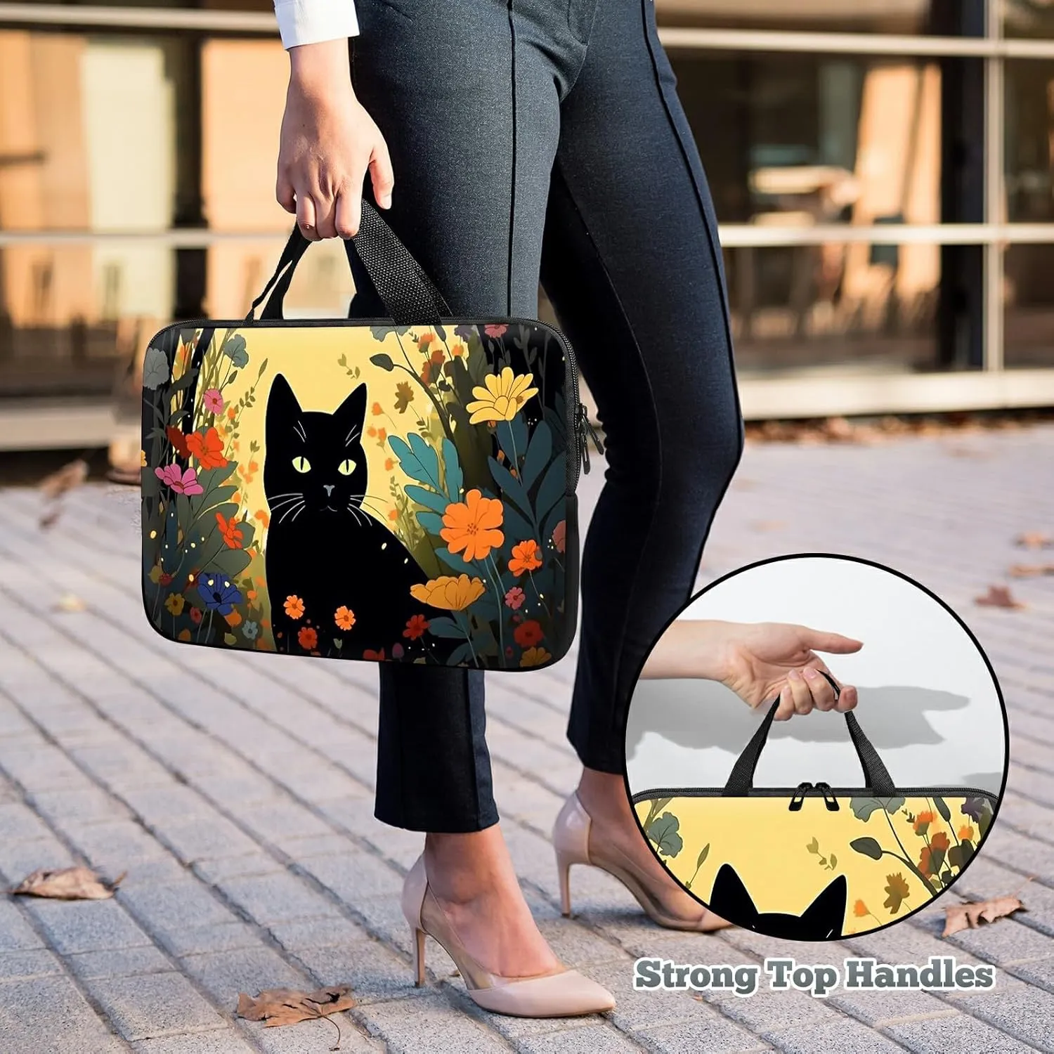 Laptop Sleeve Case Bag 15 inch, Cartoon Black Cat Slim Carrying Case Durable Handbag Travel Laptop Bag for 15 inch MacBook Air M3/M2/15 Pro/Surface Laptop 7/6/5/4/3/ Dell XPS 15 Plus