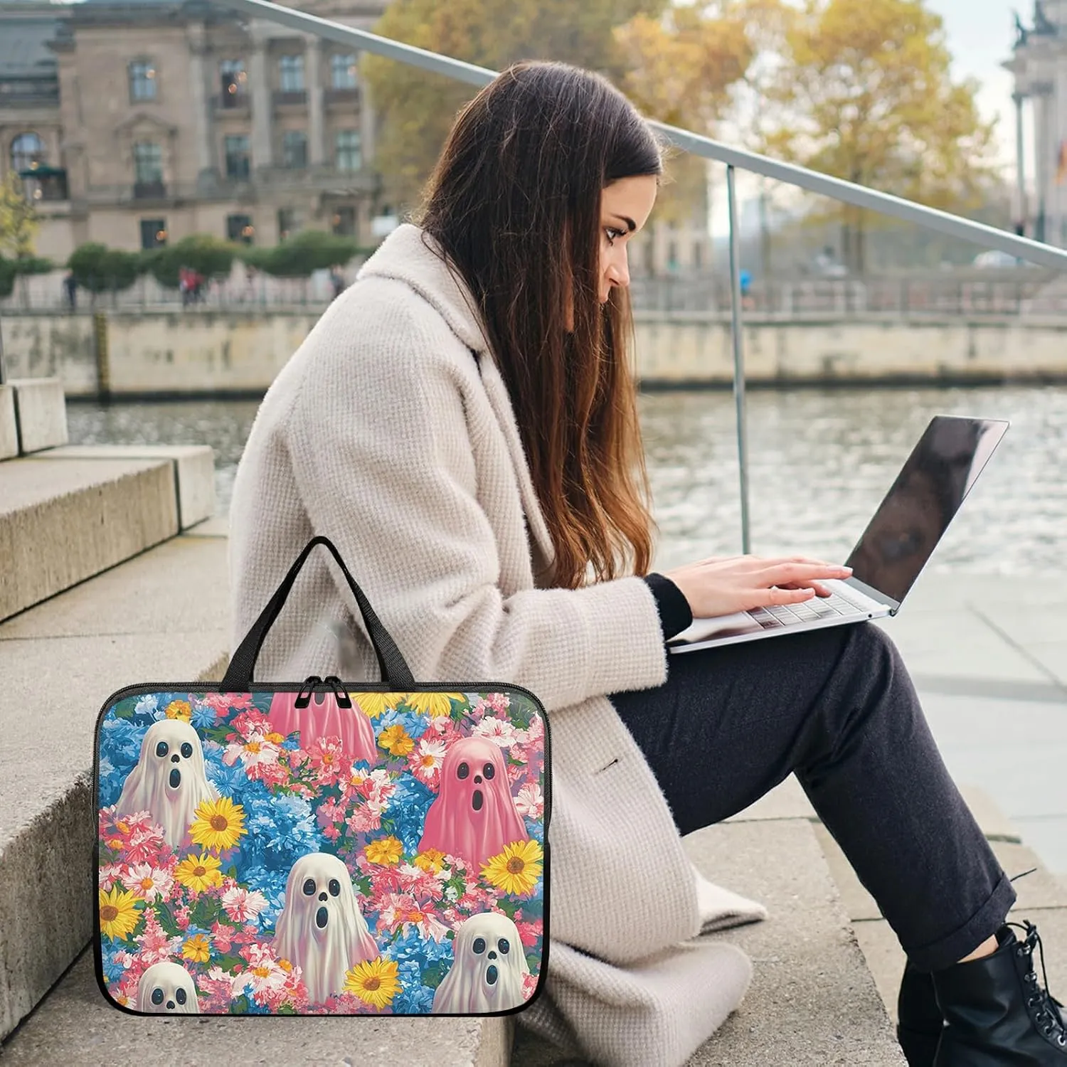 Laptop Sleeve Case Bag 15 inch, Color Ghost Slim Carrying Case Durable Handbag Travel Laptop Bag for 15 inch MacBook Air M3/M2/15 Pro/Surface Laptop 7/6/5/4/3/ Dell XPS 15 Plus