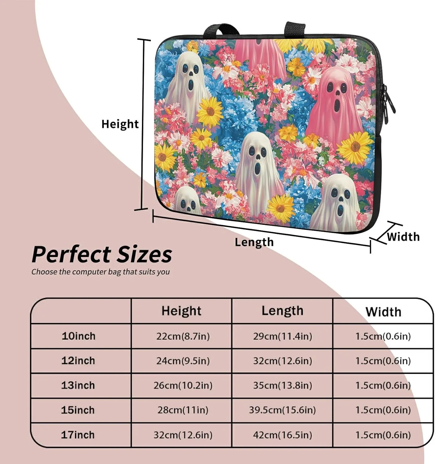 Laptop Sleeve Case Bag 15 inch, Color Ghost Slim Carrying Case Durable Handbag Travel Laptop Bag for 15 inch MacBook Air M3/M2/15 Pro/Surface Laptop 7/6/5/4/3/ Dell XPS 15 Plus