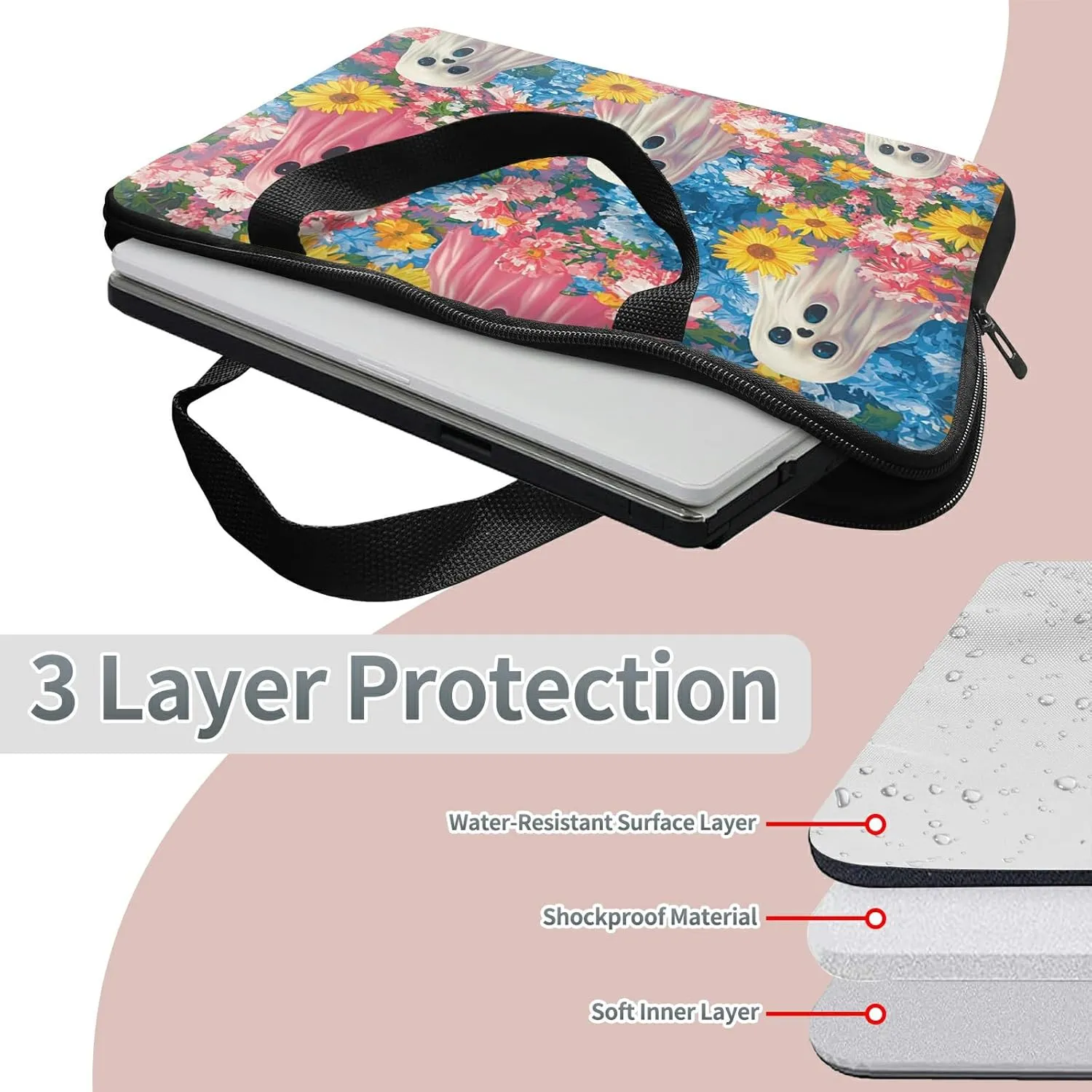 Laptop Sleeve Case Bag 15 inch, Color Ghost Slim Carrying Case Durable Handbag Travel Laptop Bag for 15 inch MacBook Air M3/M2/15 Pro/Surface Laptop 7/6/5/4/3/ Dell XPS 15 Plus